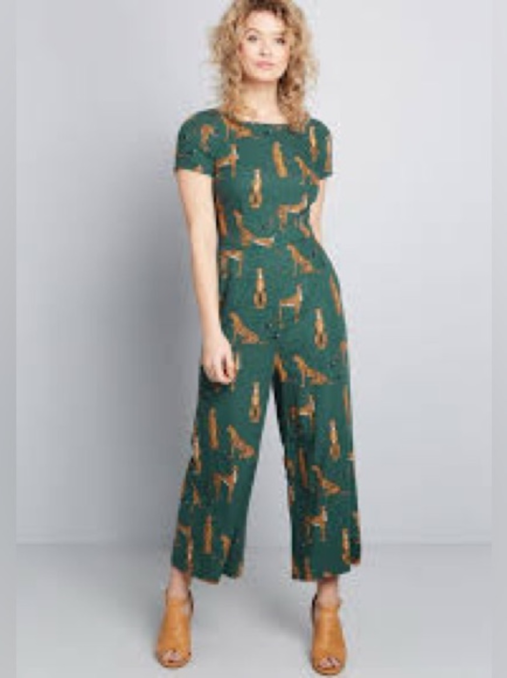 Modcloth Jumpsuit boho green with Gold Cheetah Print - Picture 2 of 2